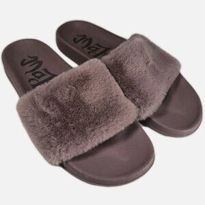 Mad Love Faux Fur Mauve Slip-On Slides Women's Size 9 Sandals Shoes